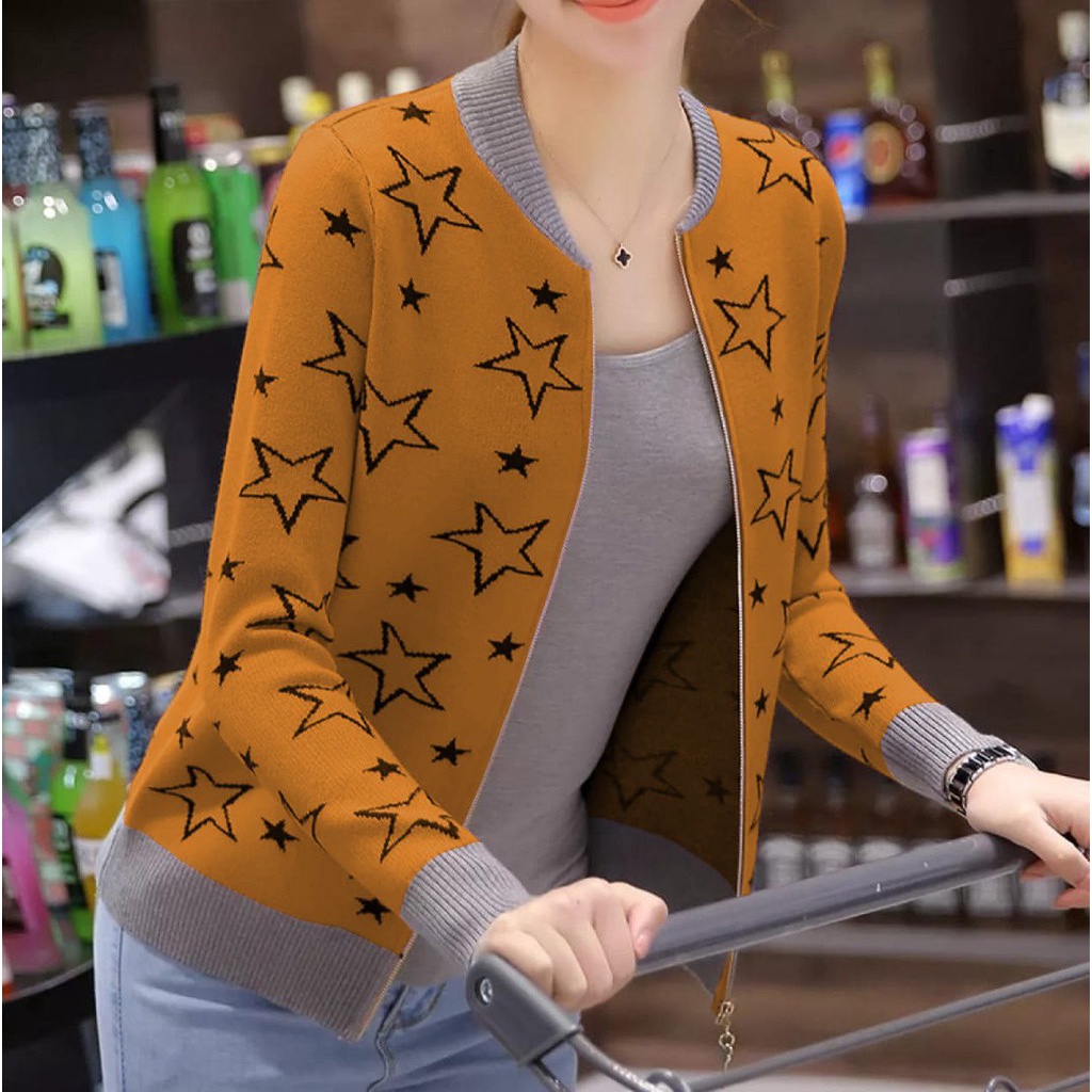 JAKET NUNA FASHION WANITA / ATASAN OUTWARE LUARAN JAS MOTIF BINTANG / ROMPI LENGAN PANJANG TERLARIS