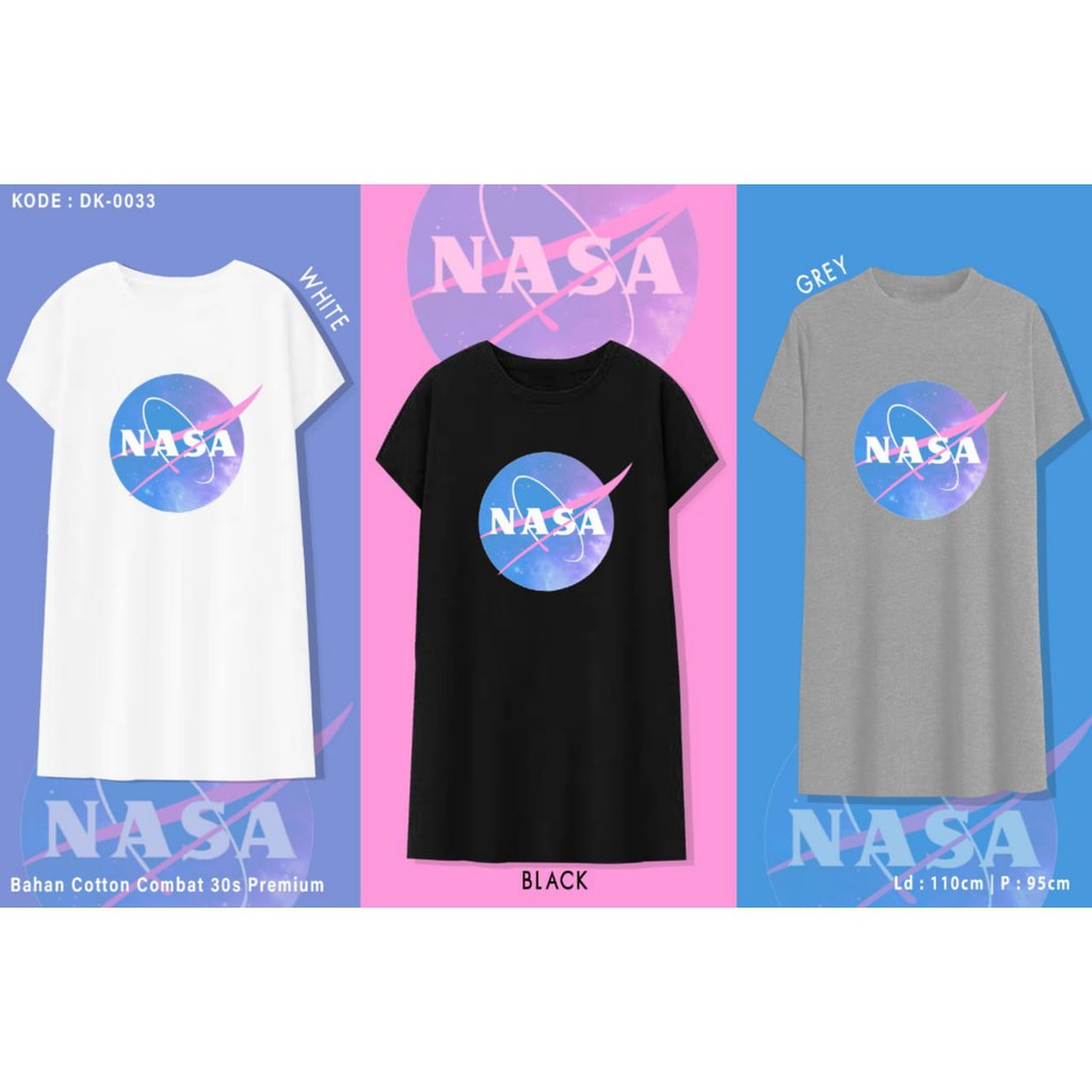 NASA WORLD / TERMURAH /TERUSAN SANTAI BAJU DRESS KATUN WANITA LENGAN PENDEK / TUMBLR TEE /  OVERSIZE