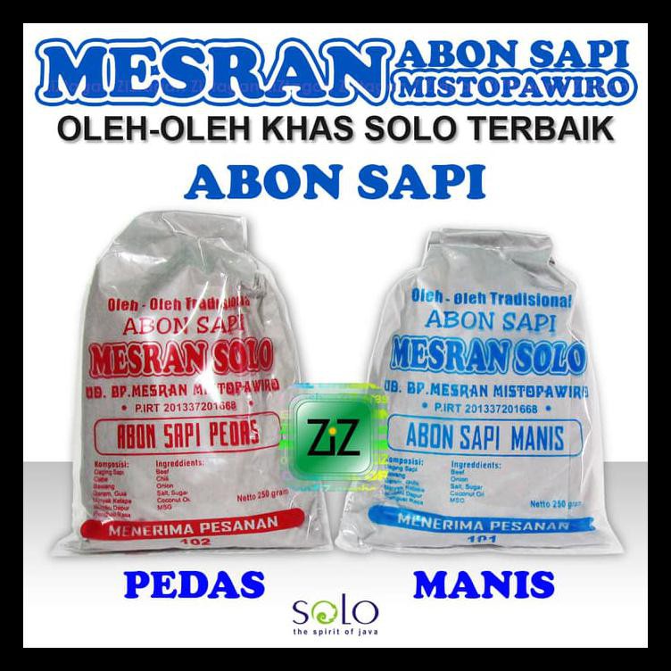 

Mesran Abon Sapi Terbaik Rasa Pedas Manis Mistopawiro Khas Asli Solo Bermutu