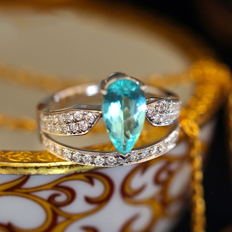 perak asli 925 cincin Wanita Tetesan Air Biru Batu Permata Cincin Dapat Disesuaikan Fashion Perhiasan