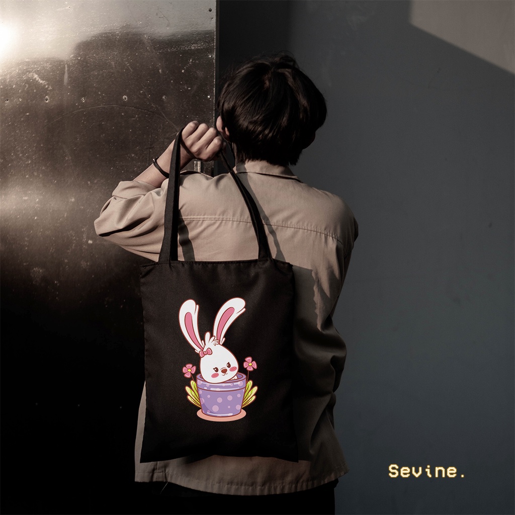 Sevine Tas Wanita Totebag Tote Bag Resleting Kawai Black Series Hitam - KWI2