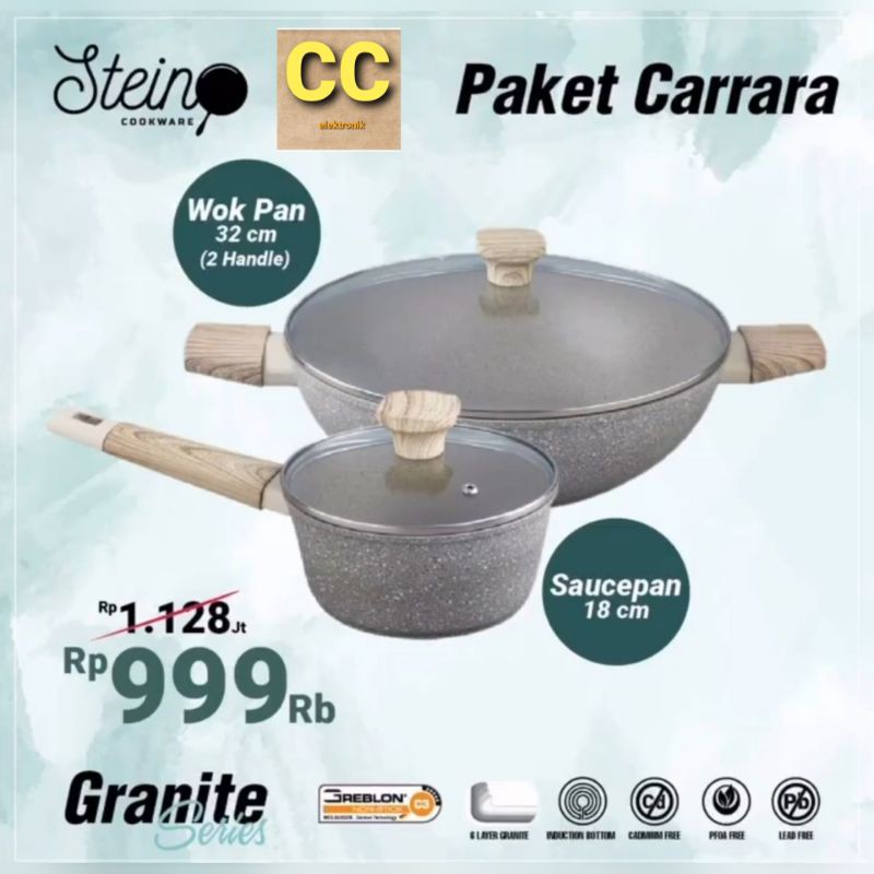 Paket Carara Paket Ivory Stein cook Ware Steincookware Carrara Ivory wajan panci wok