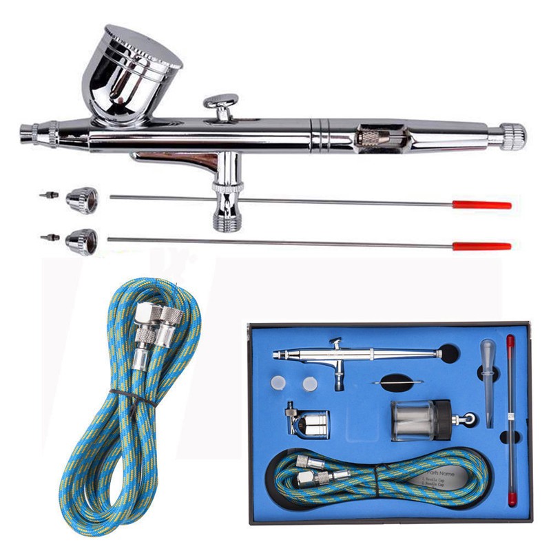 [Bayar Di Tempat]Dual Action Airbrush Set 0.2mm/0.3mm/0.5mm Needle Air Brush Spray Gun Paint Art