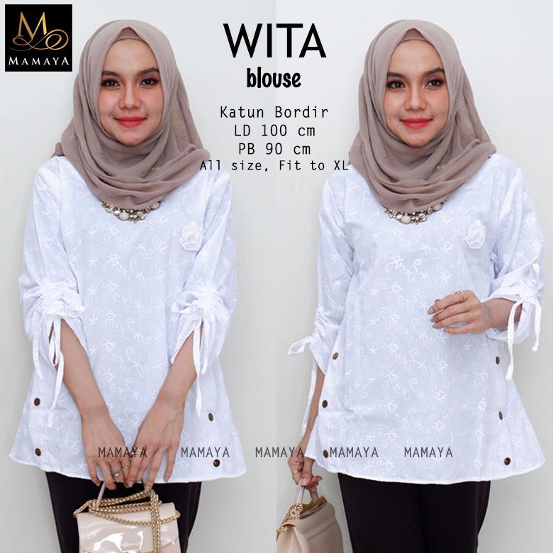 atasan blouse katun putih bordir wita mawar mamaya kekinian murah