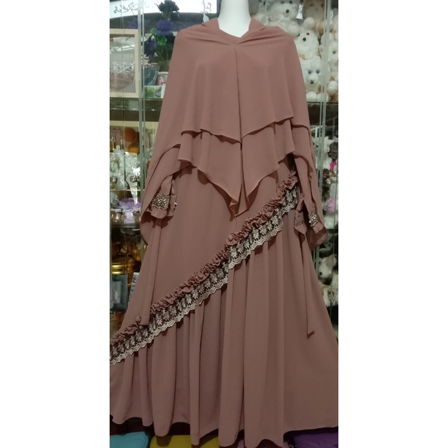 Gamis syar.i ceruti babydoll  dewasa dan anak model serong renda hitam kriwil # RKS