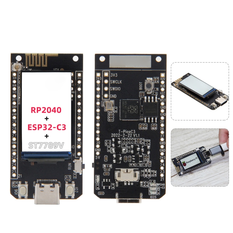 Btsg T-Pico C3 T-Display RP2040 Dual MCU Raspberry Pi Module 1.14 inch LCD IPS Screen Circuits Papan Pengembangan Untuk