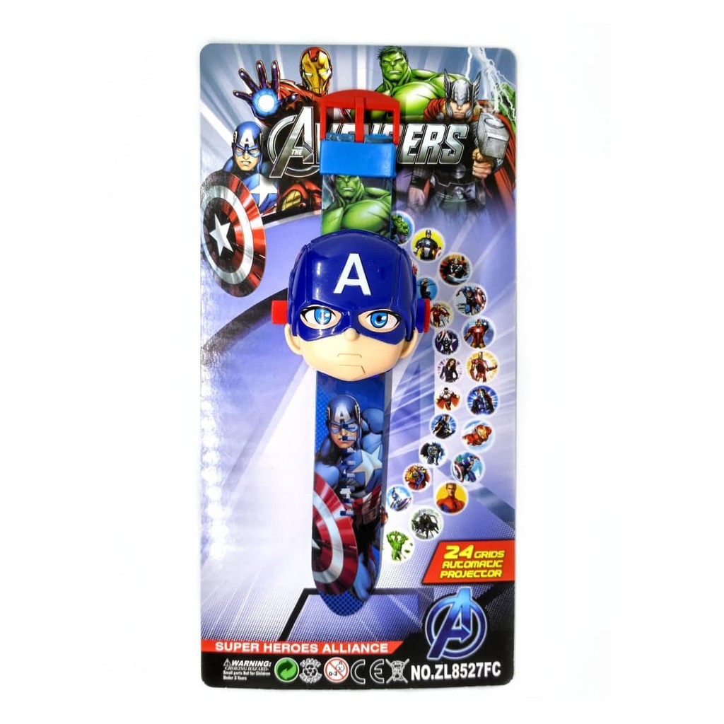 New Arrival JAM TANGAN ANAK CAPTAIN AMERICA AVENGERS PROYEKTOR JUMBO DIGITAL LED Low Price!