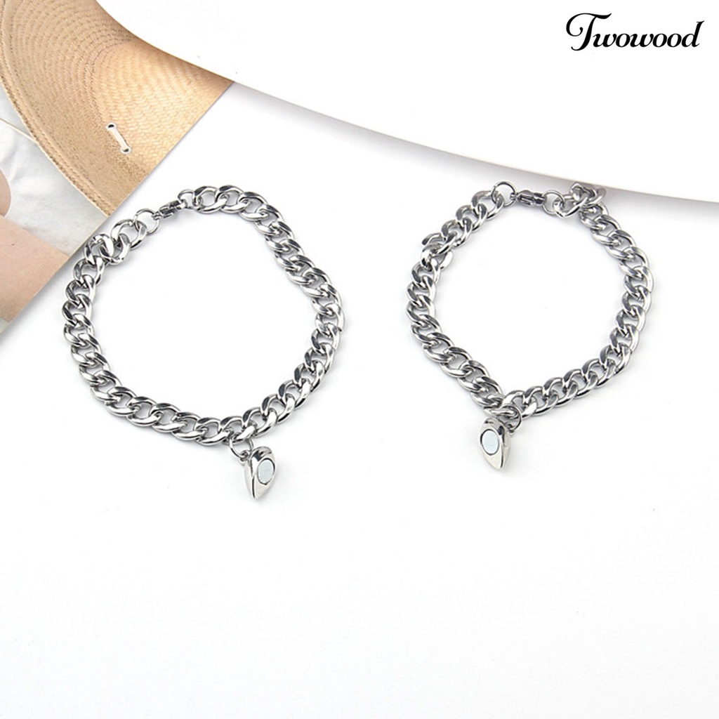 2pcs Gelang Magnetik Adjustable Bahan Stainless Steel Untuk Pesta