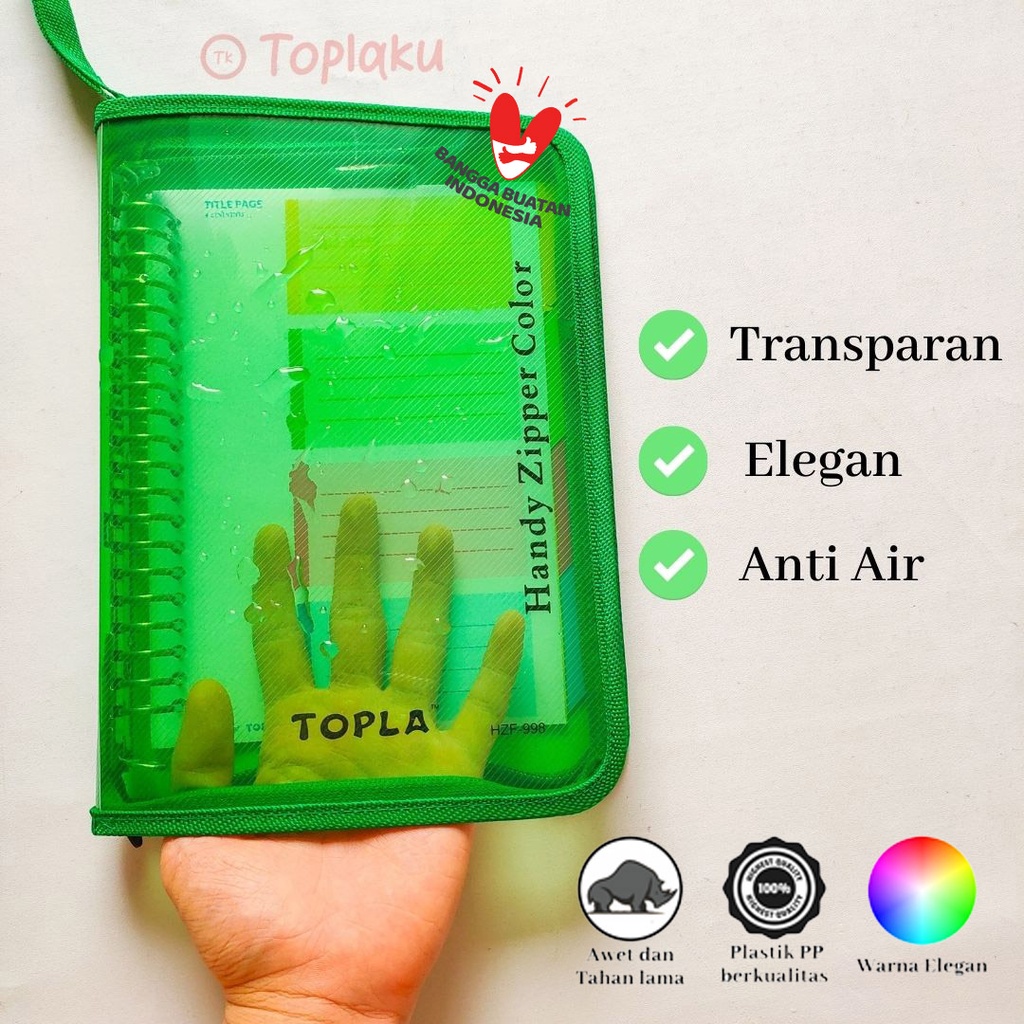 TOPLA Premium Binder A5 Polos 20 Ring Anti Air Resleting Transparan Notebook Buku Kuliah Note Sekolah Transparant Bening Zipper Clear Aesthetic Lucu