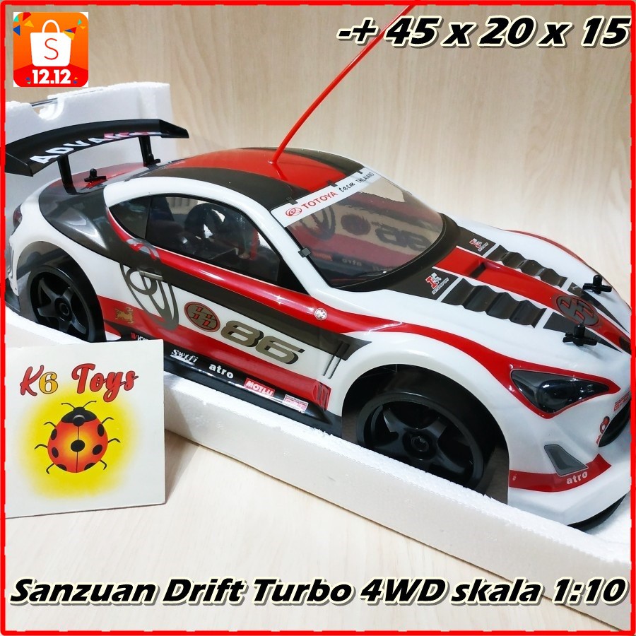 NEW Mobil rc drift Merah besar vmax turbo 4WD skala 1:10  sanzuan Double socket baterai speed mainan