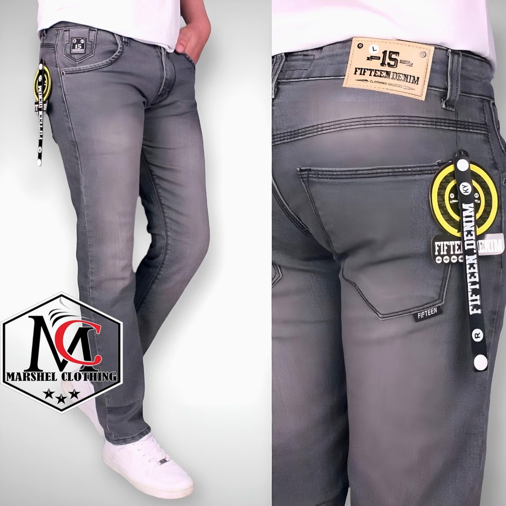 RCL - Celana Jeans Pria Slimfit Streeth Original FIFTEENDENIM Biowosh Polos / Celana Panjang Cowok / Celana Pria Jeans Skinny Pensil