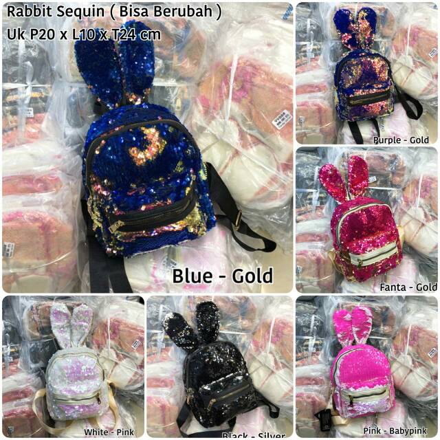 

Rabbit Sequin ( payet Bisa Berubah warna ) Uk P20 x L10 x T24 cm 2 pcs bisa 1 kg