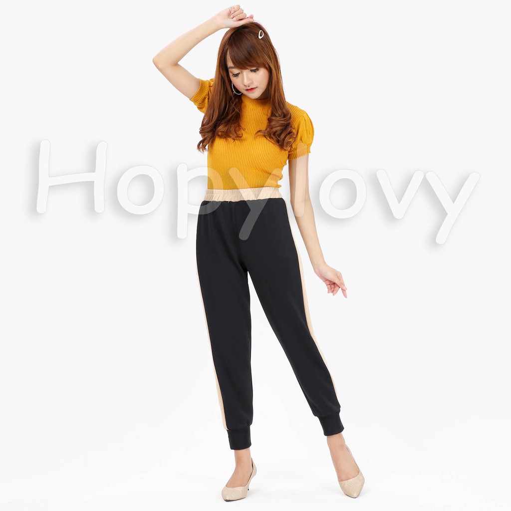 HOPYLOVY - Celana Jogger Wanita List Bahan Scuba Laila