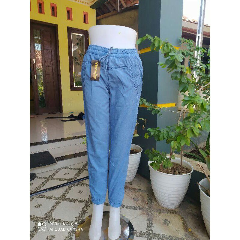 Jeans kulot wanita masa kini - all size - pinggang karet - tali depan - bahan  grey-5