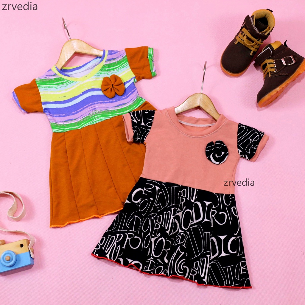 Dress Karin Bayi 3-12 Bulan / Baju Baby Perempuan Lengan Pendek Pita Dres Anak Cewek Balita Kiosbalitaaprillia