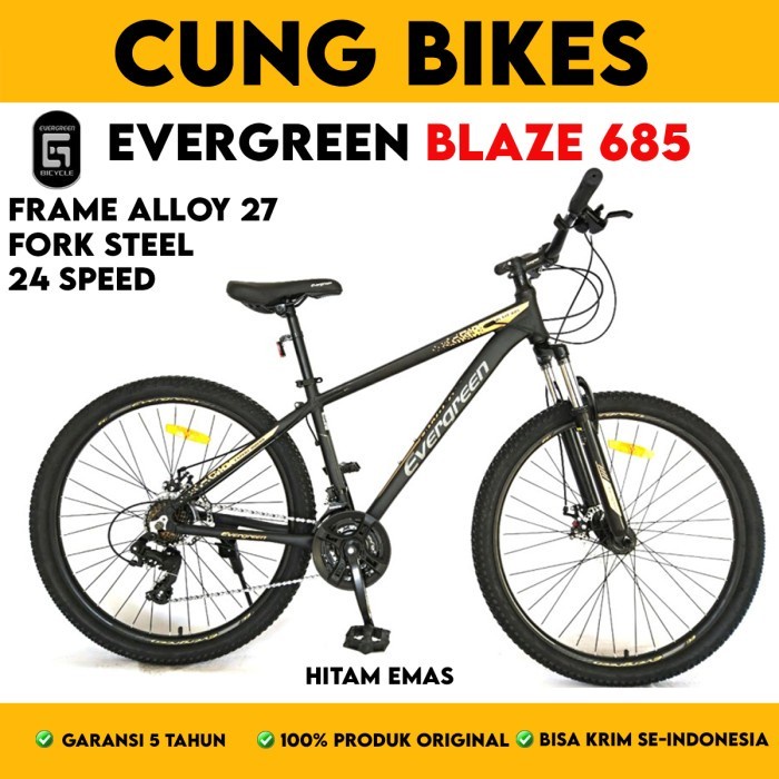 SEPEDA GUNUNG 27.5 INCH MTB EVERGREEN BLAZE 685 FRAME ALLOY 3 x 8 SPEED inner cable