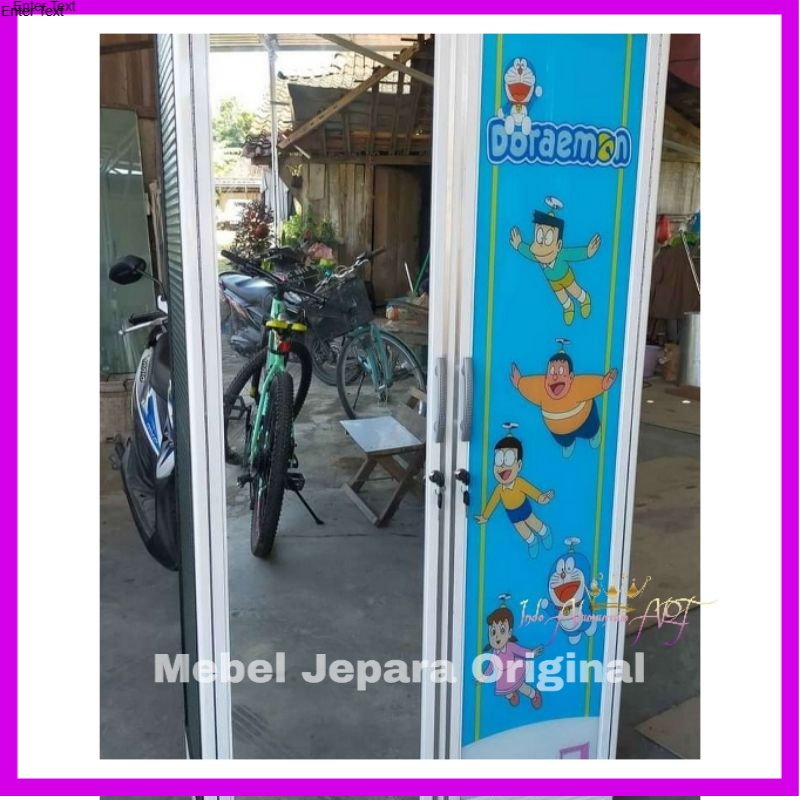 Lemari Pakaian Pintu 2 Cermin Kaca Karakter Doraemon Bahan Alumunium Modern