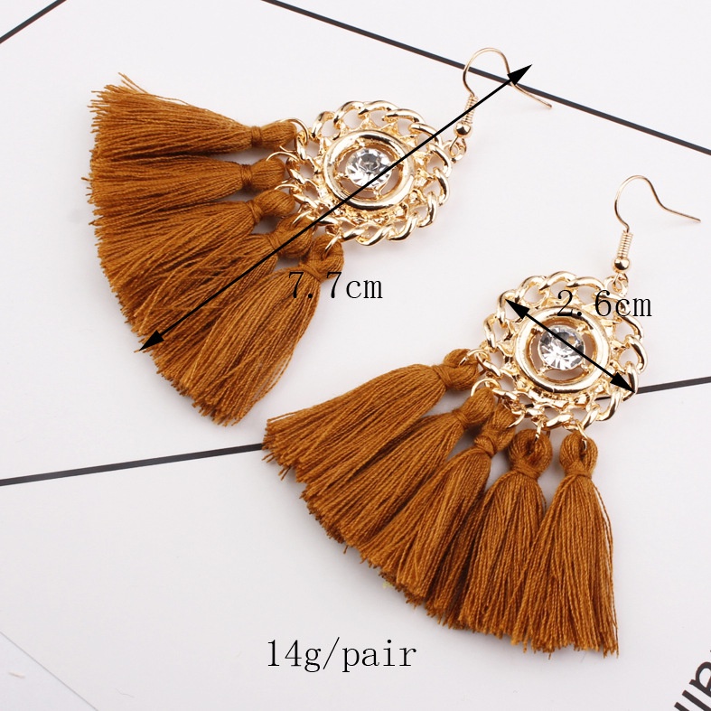 Merek besar rumbai anting-anting baru fashion bohemian Retro gaya etnik berlian bulat aksesoris all-