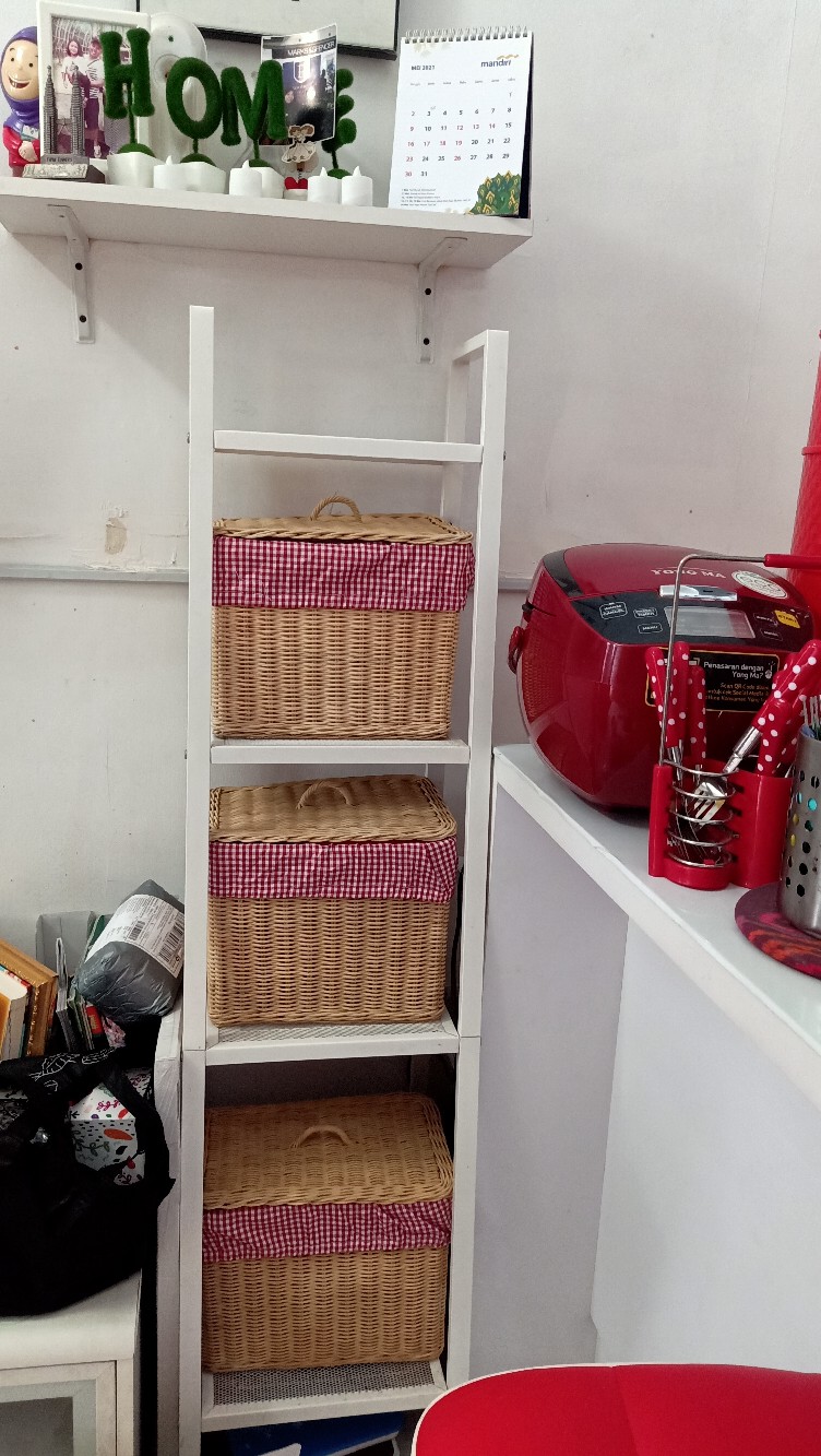 Kotak Tutup Rotan Keranjang Natural - Handmade Rattan Storage Penyimpanan Lapis Kain