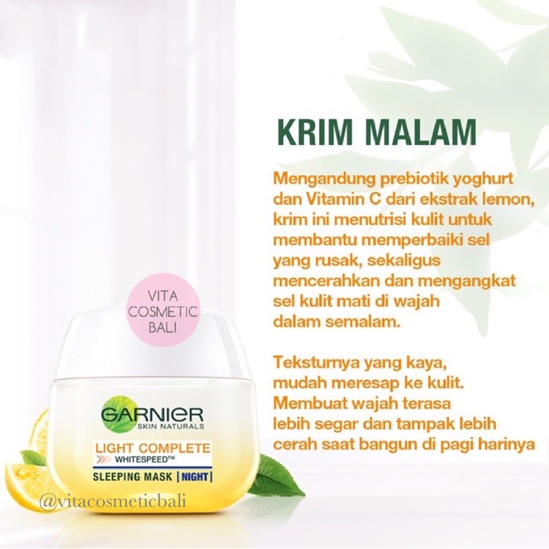 [PILIH SIZE] Garnier Light Complete White Speed Sleeping Mask Night Cream Krim Malam