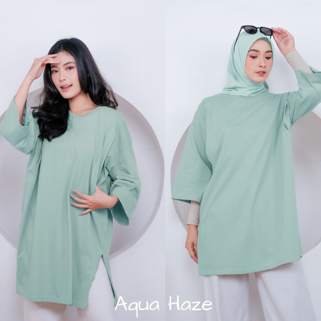 Momiasi - Kaos Oversize Wanita lengan 7/8 Basic Oversized Top Busui Hijab Non Hijab Friendly