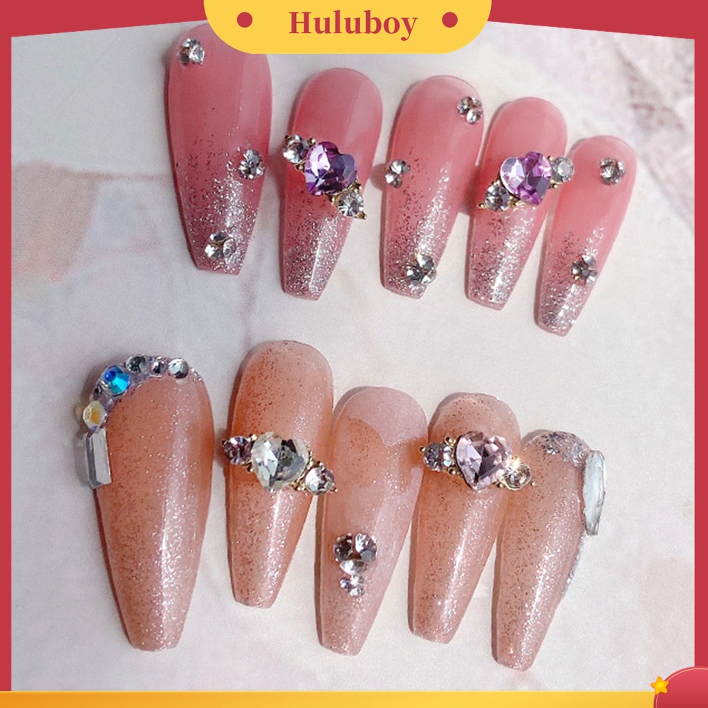 Huluboy Huluboy♡ 10 Pcs Aksesoris Perhiasan Berlian Imitasi Bentuk Hati Bahan Alloy Untuk Dekorasi Manicure Nail Art