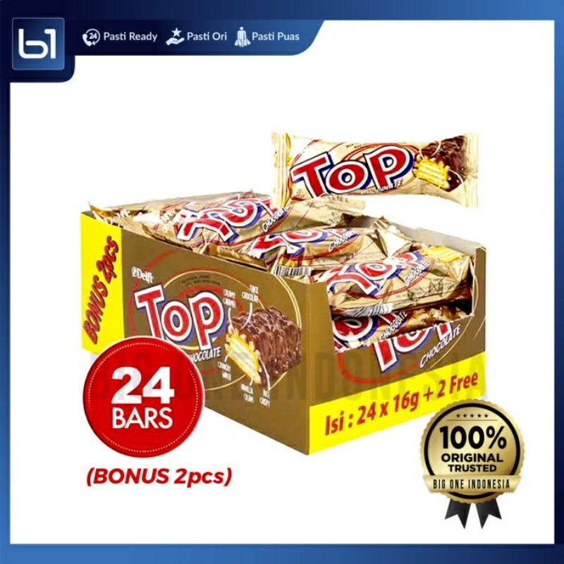 Delfi TOP Wafer Chocolate 9g BOX 24  Strawberry , Black in White, WaferCrunchy Coklat Stroberi