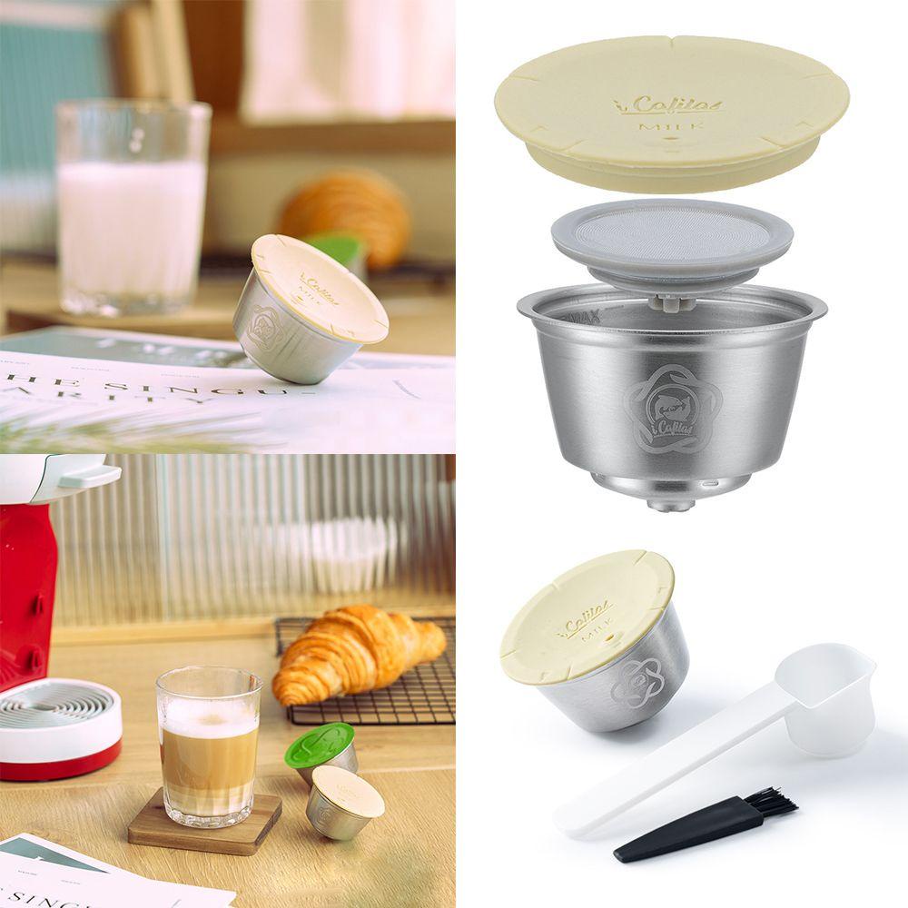 Solighter Kapsul Busa Susu Bar Filter Cup Stainless Steel Sendok Sikat Kapsul Isi Ulang