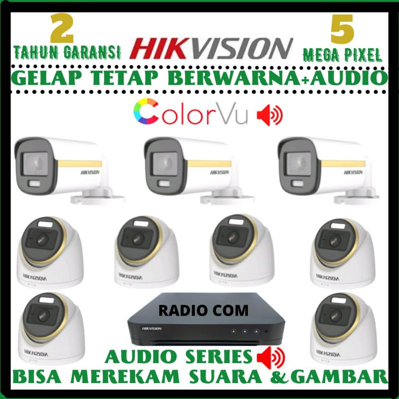 PAKWT CCTV HIKVISION COLORVU 16 CHANNEL 9 KAMERA 5MP SIANG MALAM BERWARNA + AUDIO