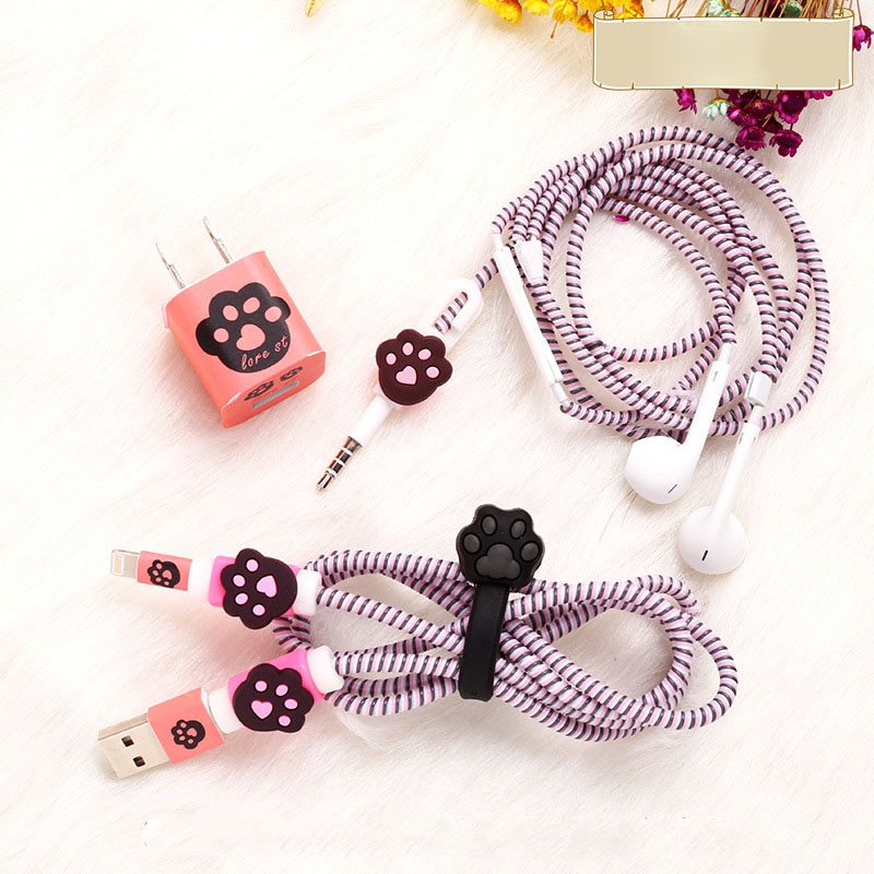 Set Stiker Pelindung Kabel Charger USB Earphone Bentuk Spiral Bahan TPU Untuk iphone