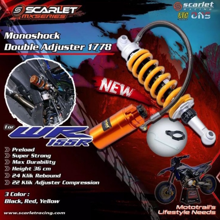 SHOCK SHOCKBREAKER BELAKANG SETELAN TABUNG PISAH KLX 150 BF D TRACKER CRF 150 L WR 155 SCARLET RACING