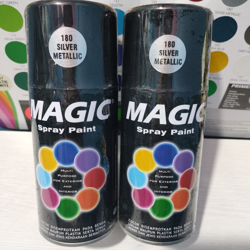 Magic Spray Paint Pilox Pilok Cat Magic Silver Metalic 180 Metalik  300cc Cat Semprot Serbaguna Magic Ukuran Besar 300 cc