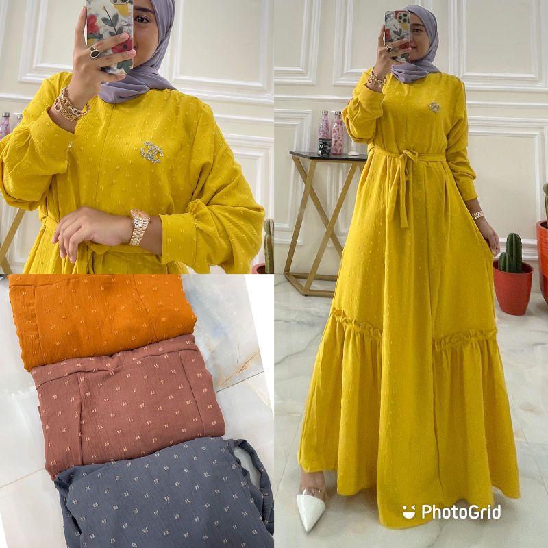 GAMIS LEBARAN KRINGKEL RUBIAH PREMIUM LYFIA MAXY / SET HIJAB ITYCREPE