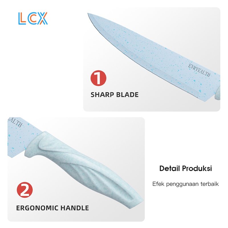 LCX Knives 6 in 1 Set Pisau Dapur Lengkap Pisau Daging Pisau Roti Pisau Serbaguna Pisau Buah Peeler VS-1851