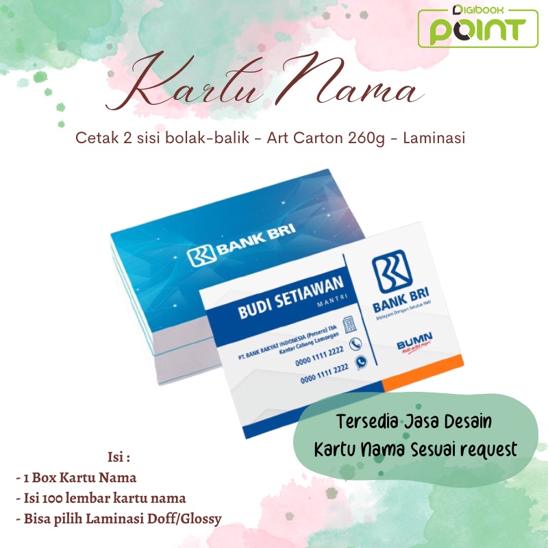 

Cetak Kartu Nama 2 sisi Bahan AC 260 gr + Box - Laminasi Doff / Glossy