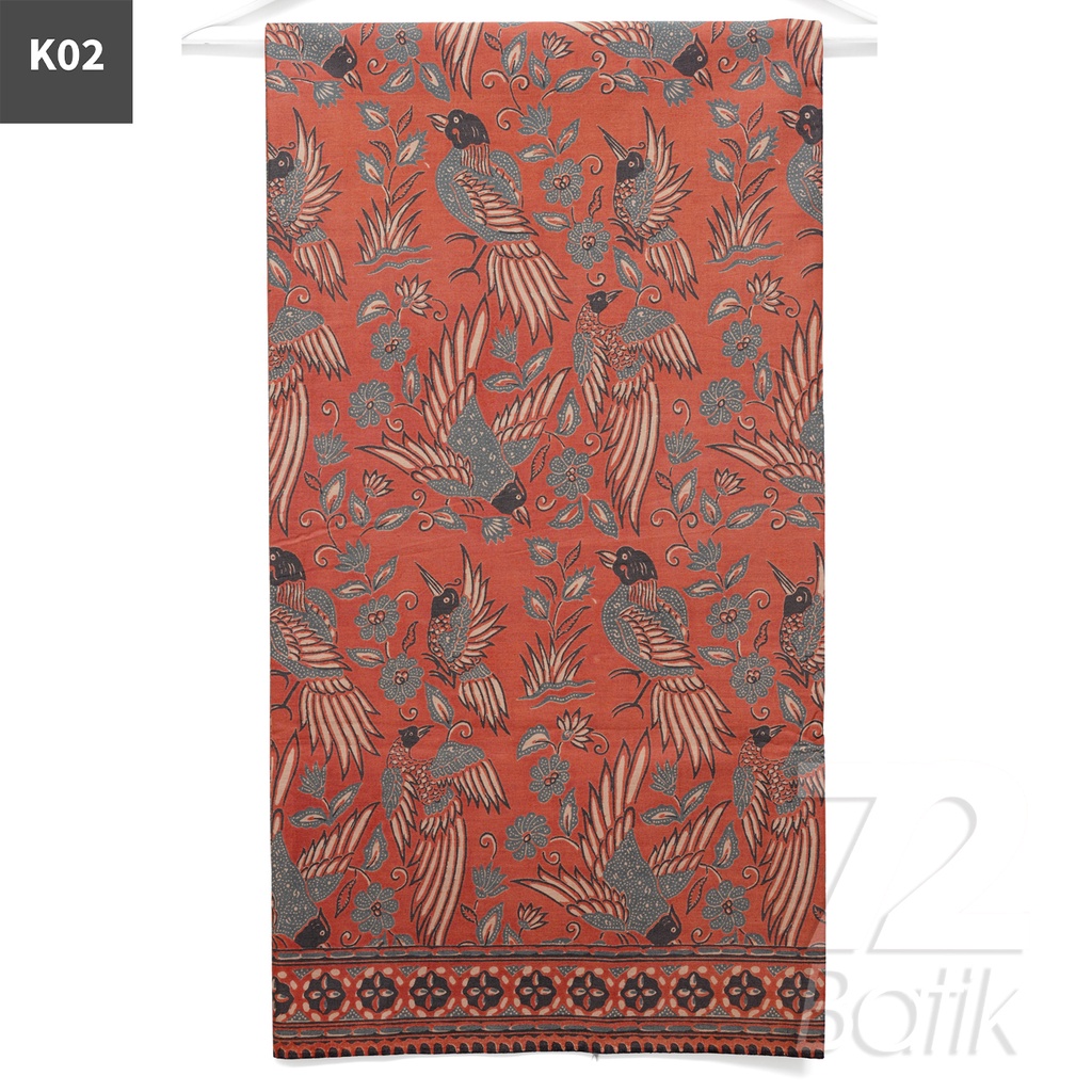 KAIN BATIK PREMIUM Bahan Katun Motif Burung Taman Warna Orange 721594 Cap 72 Jarik Jarit Samping Kebat Panjang Batik Katun Modern Premium Bahan Seragam Batik Pernikahan Kantor Keluarga Murah Kamen Jadi Batik Bali Lembaran