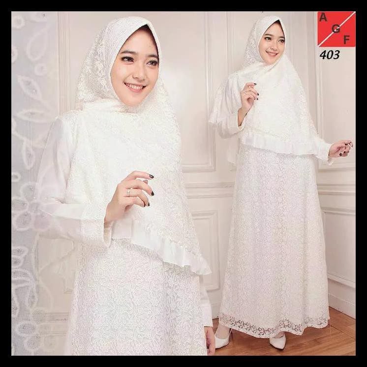 Baju Gamis Putih/Gamis Brukat/Busana Muslim/Baju Muslim