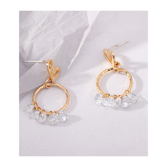 LRC Anting Tusuk Fashion Golden Love Ring Zircon Stud Earrings D66082