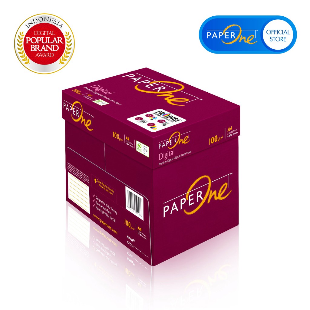 PaperOne Kertas A4 100gr Digital 1 Box (2000 lembar) Kertas HVS A4 Kertas Fotocopy