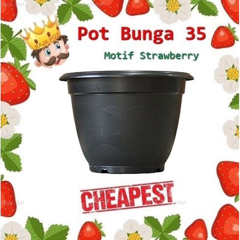 Pot Bunga Hitam 35 Strawberry | Pot Tanaman Besar Plastik Murah Kuat Awet