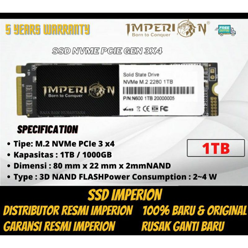 SSD NVME M.2 1 TB IMPERION 2280 SSD NVMe M.2 PCIe Gen3 GARANSI RESMI