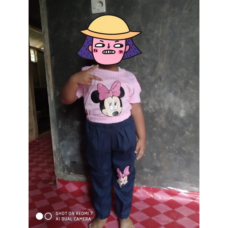 VISION ONLINE-BAJU KAOS SABRINA KOREA ANAK PEREMPUAN 1 2 3 4 TAHUN STRIPY MINNIE PINKY MURAH KEREN