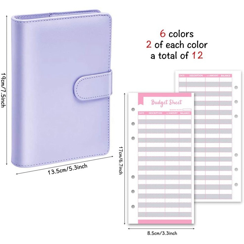 New PU Leather Notebook Binder Budget Planner Organizer Cash Budget Envelope System with 12 Pcs Expense Budget Sheets