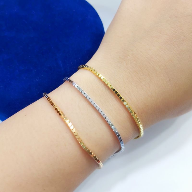 GELANG TANGAN WANITA PERAK SILVER ASLI 925 LAPIS  EMAS PUTIH MILANO KACA - PERHIASAN PERAK WANITA