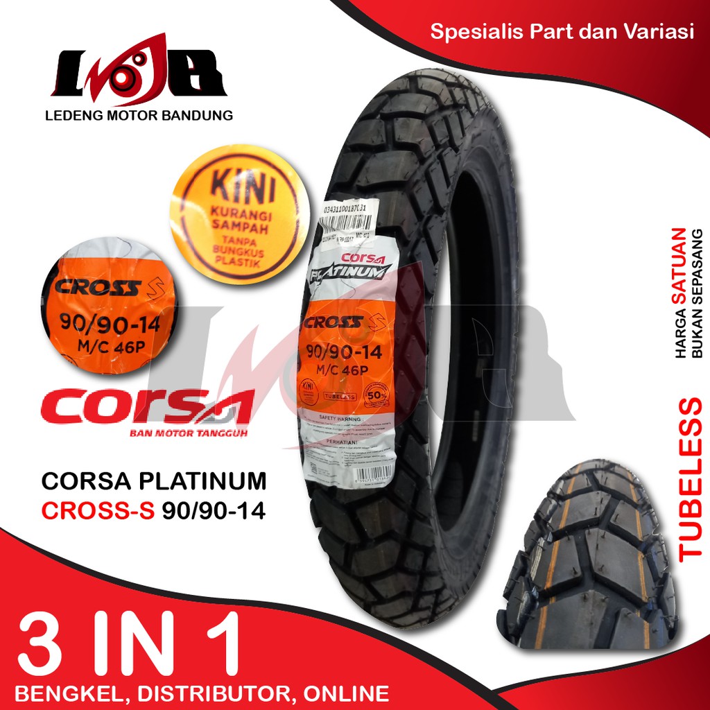 Ban CORSA 90/90-14 CROSS S Platinum Ban Luar Motor Matic Tubeless Type Hybrid Compound Kumpon