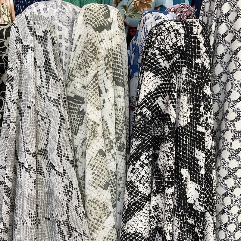 kain ular - Motif ular - Kain macan - kain motif macan - Bahan ceruty - kain sifon Meteran - baby do