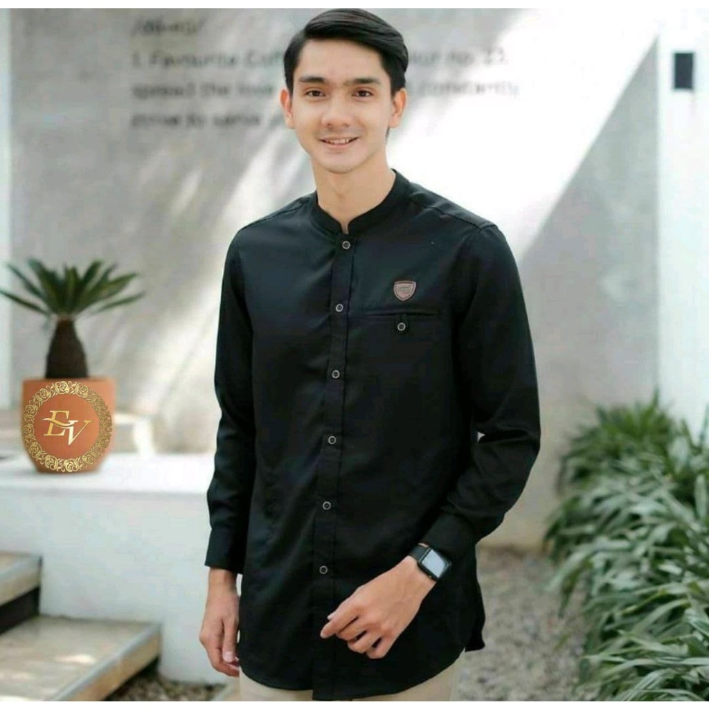 Baju Kemeja Pria Model Koko - Kasual Polos Lengan Panjang - Hem Baju Pria - Kemeja Cowok