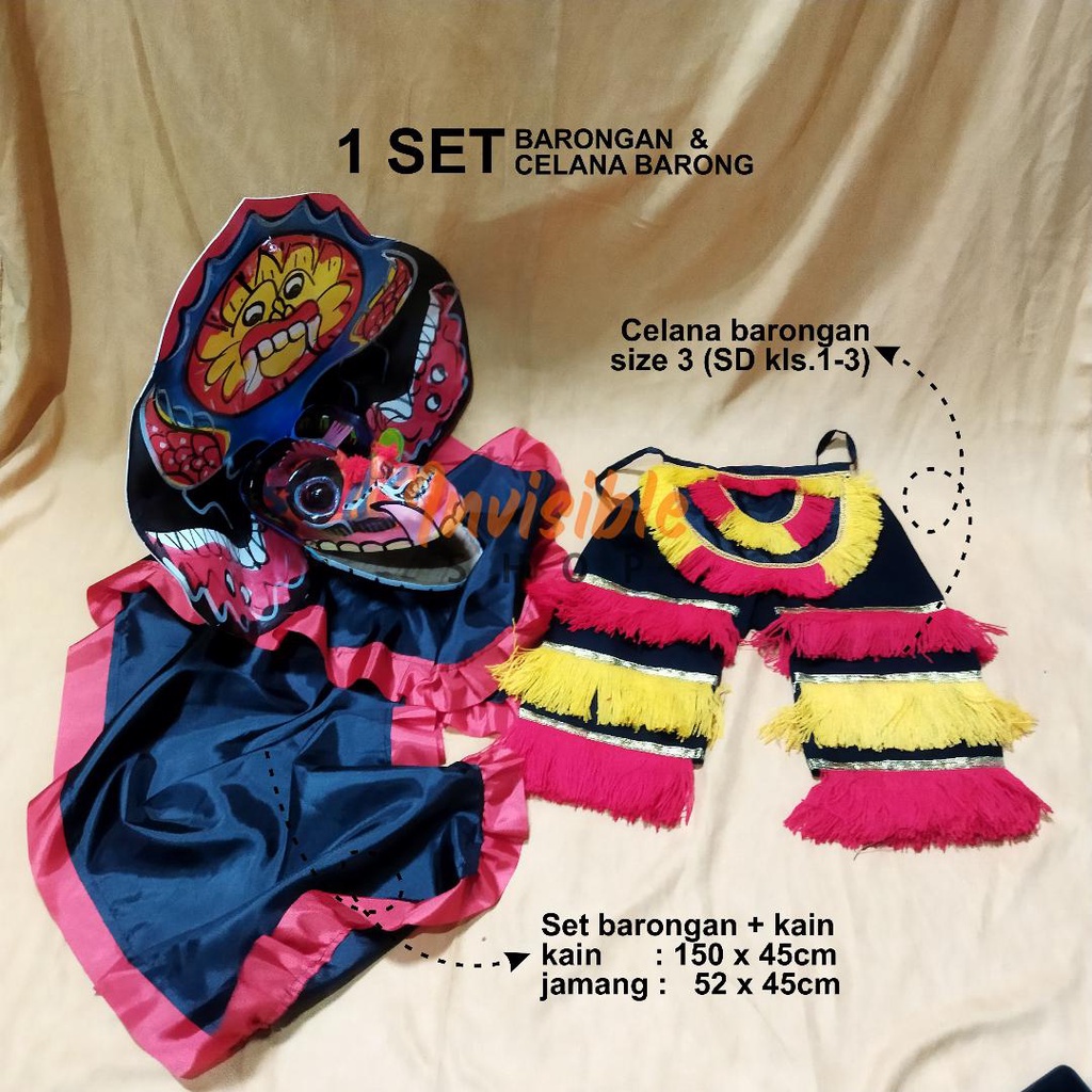 [COD !!!!]1 Set - Paket mainan anak barongan devil + celana barongan size 4 SD Kls 4-6 besar kain panjang