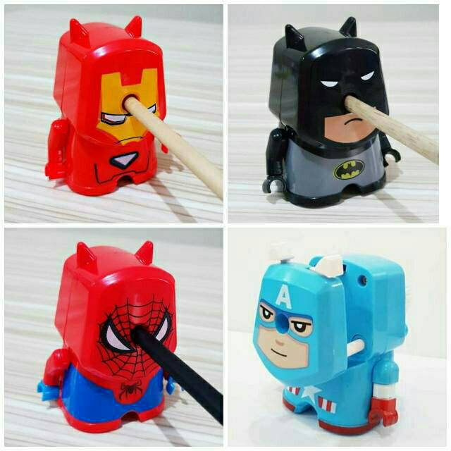 

serutan rautan pensil Putar Superhero Iron man spiderman batman captaina america