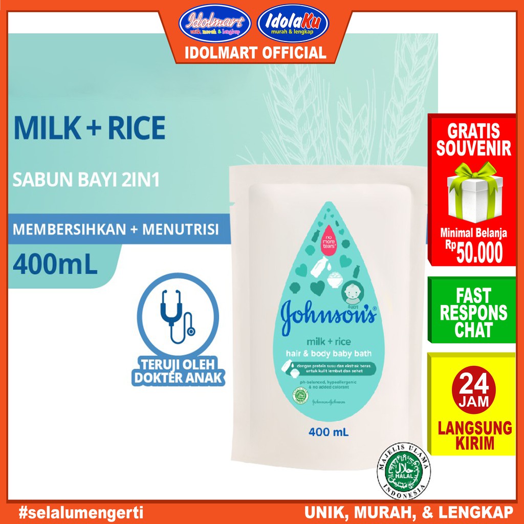 IDOLAKU Johnshon Baby Bath Milk+Rice Refill 400ml / Sabun bayi